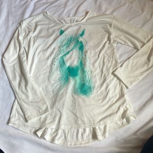 Cute blue horse long sleeve kids tee shirt cute pony with flower and gem decals